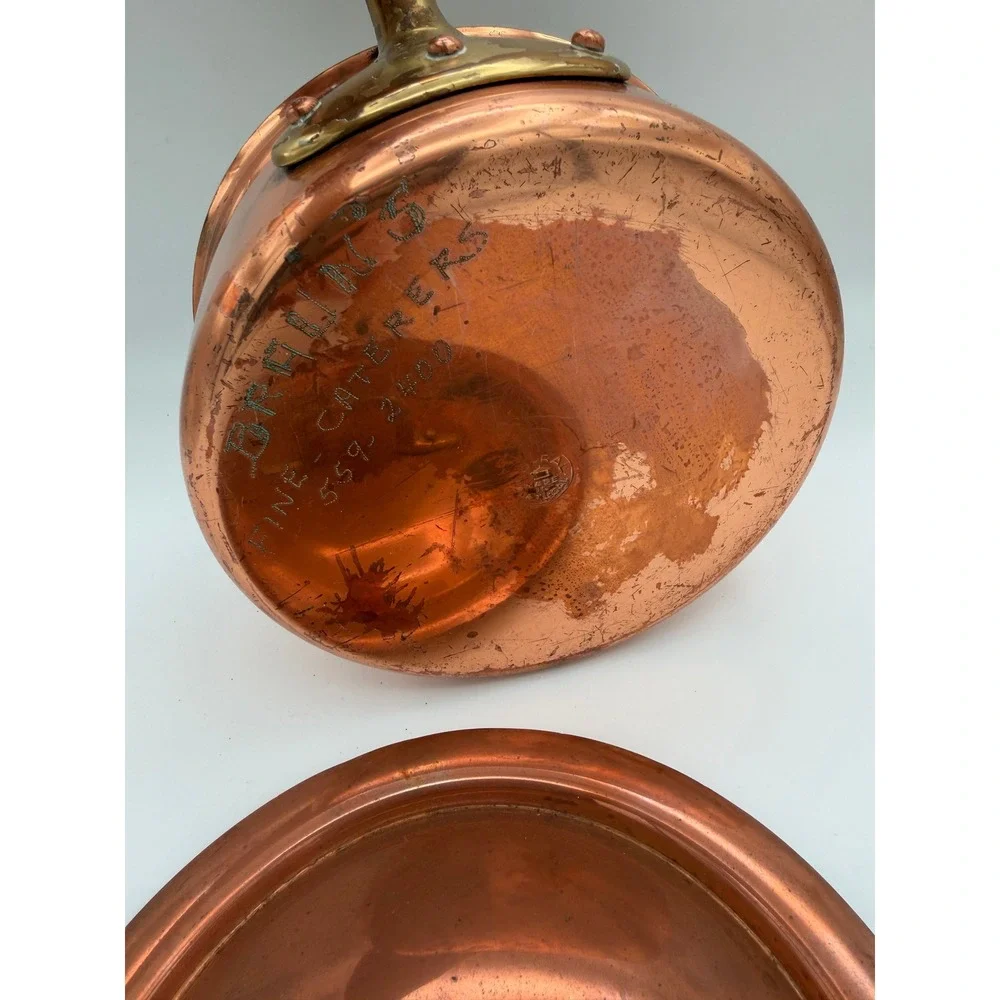 Vintage Copral Copper Saucepan with Lid Made in Portugal Brass Handle 7 inch